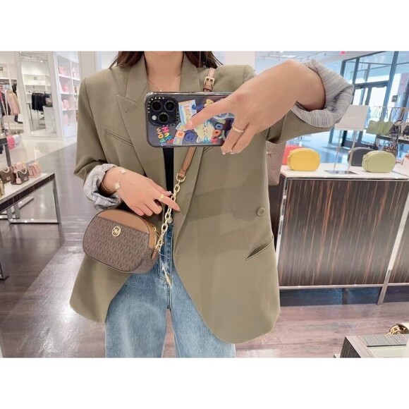 MICHAEL KORS JET SET GLAM Small Front Pocket Oval Crossbody Logo Canvas NWT $398 - Picture 11 of 14